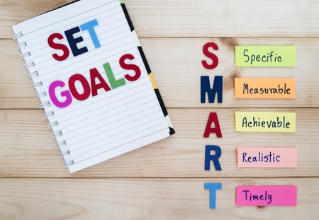 senior goal setting - smart goals in wood background