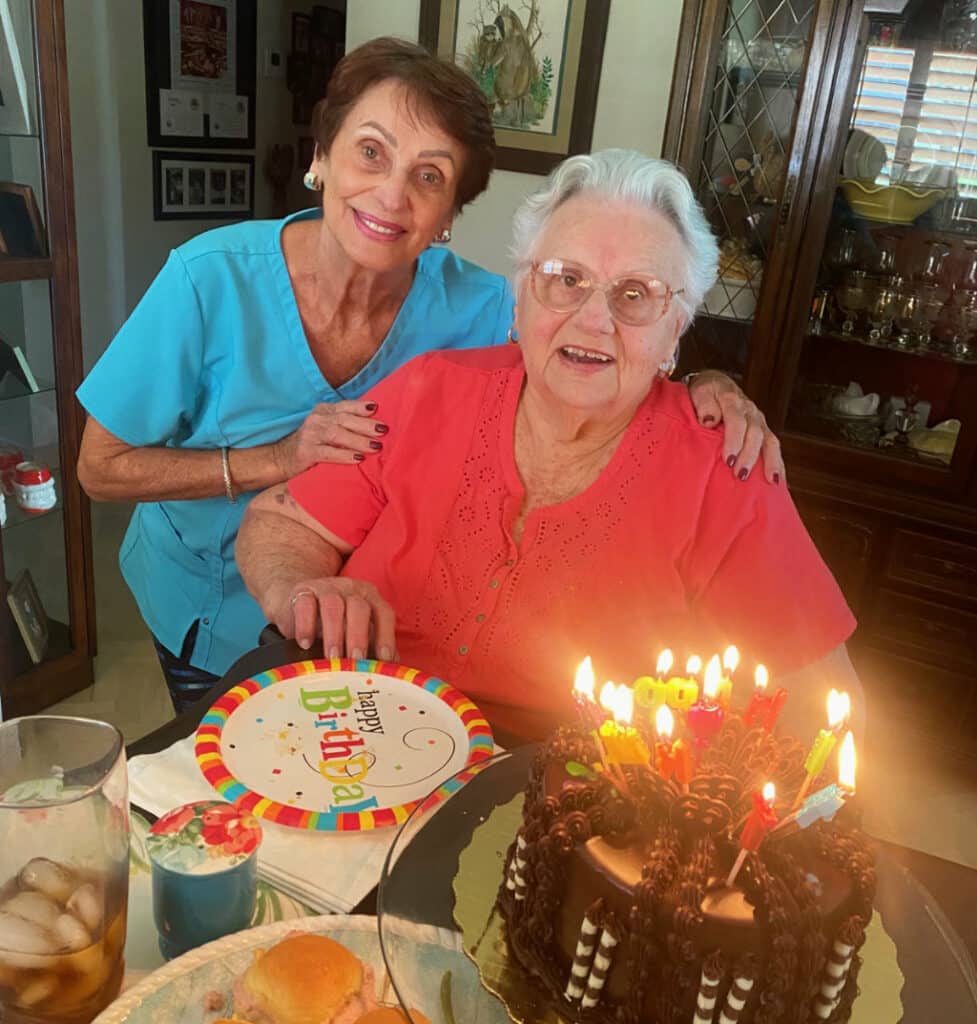 Joanne and Linda celebrating a birthday 