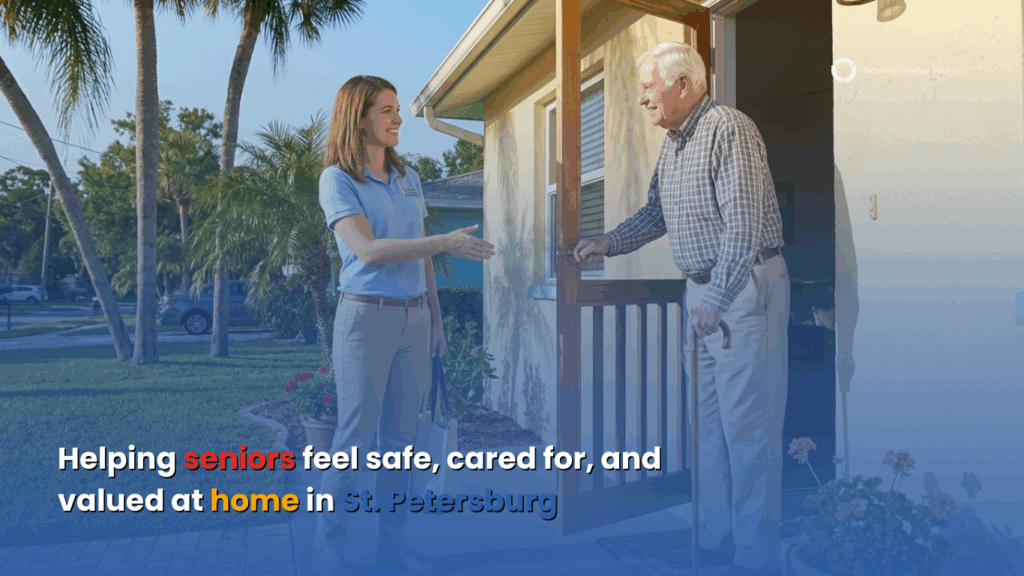 Caregiver arriving at a senior’s home for the first day of care in St. Petersburg