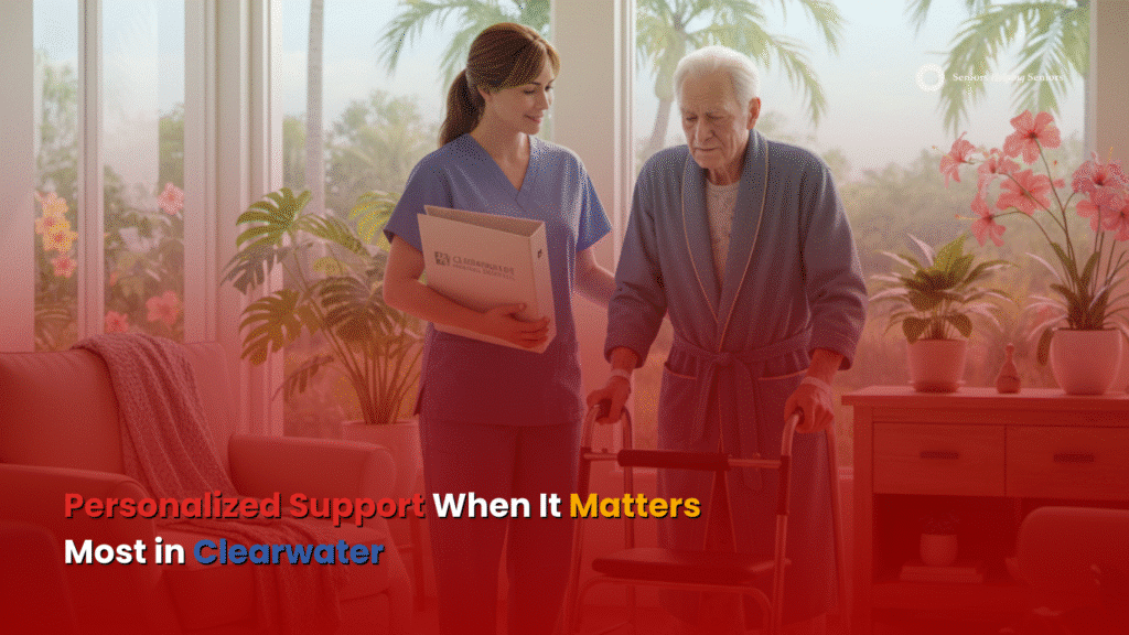 Caregiver assisting senior after hospital discharge in Clearwater