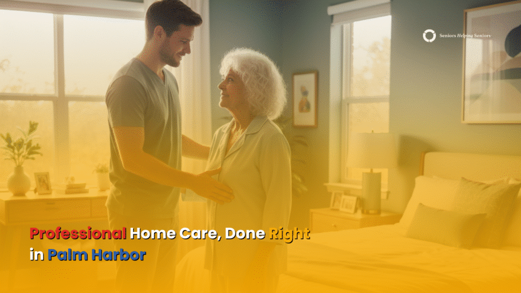 Caregiver assisting a senior man with his morning routine in Palm Harbor.