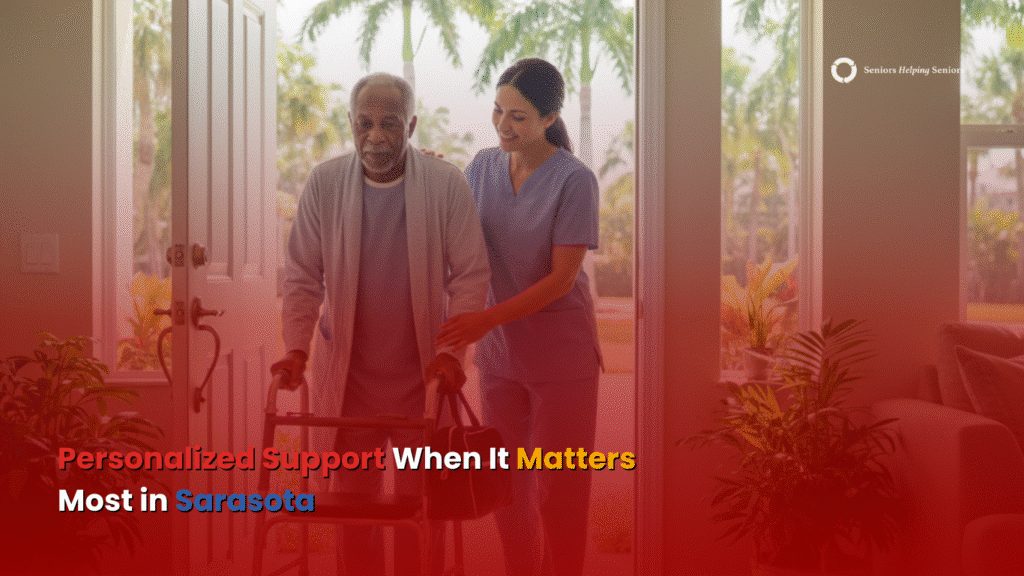 Caregiver assisting senior after hospital discharge in Sarasota