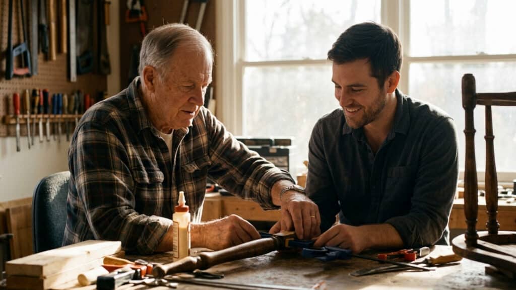 Older man working in workshop showing signs of overcoming senior isolation through purpose