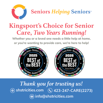 Seniors Helping Seniors® Tri-Cities recognized in the Kingsport Times News Readers’ Choice Awards for 2025 and 2026
