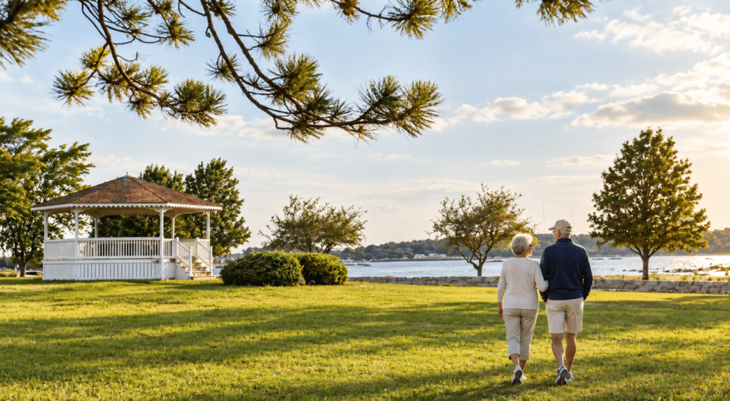 Seniors walking at the Hingham Bathing Beach