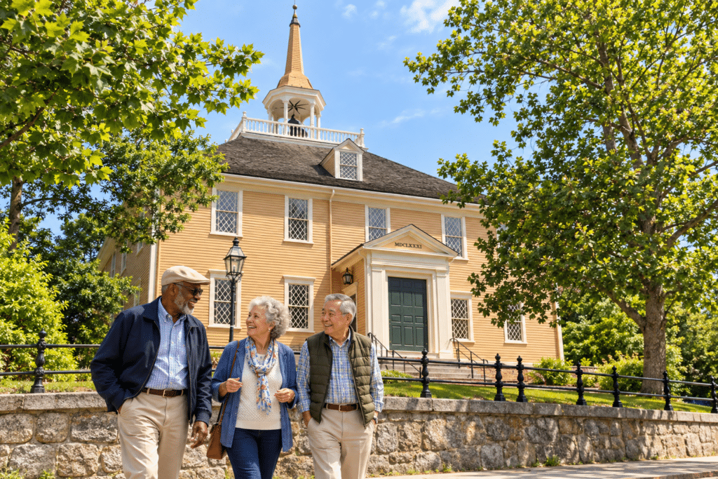 Seniors in front of the Old Ship Church in Hingham