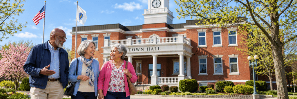 Seniors in front of the Town Hall in Randolph